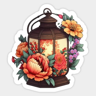 Cute Chinese Lantern Flower Design on Red Background Sticker